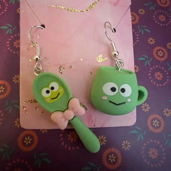Keroppi spoon& mug earrings - Picture 2 of 4